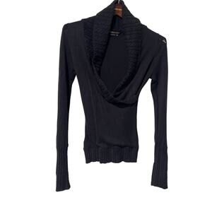 BCBGMaxazria Navy Blue Cable Knit Trim Sweater, Size XS, KB376